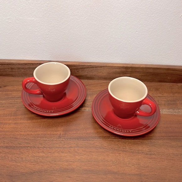 Le Creuset Dining Red Cerise Le Creuset Espresso Cups And Saucers